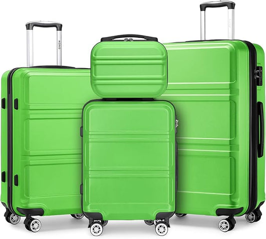 Kono 4 Piece Luggage Sets Expandable(only 28") Lightweight with Spinner Wheels TSA Lock Hardside Travel Rolling Suitcases 20in 24in 28in Carry on and 12in Mini Cosmetic Case Apple Green