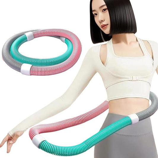 Adjustable Spring Hula Hoop, 3.3 Lbs, Pink/Teal/Gray, Foldable Fitness Waist Trainer for Women