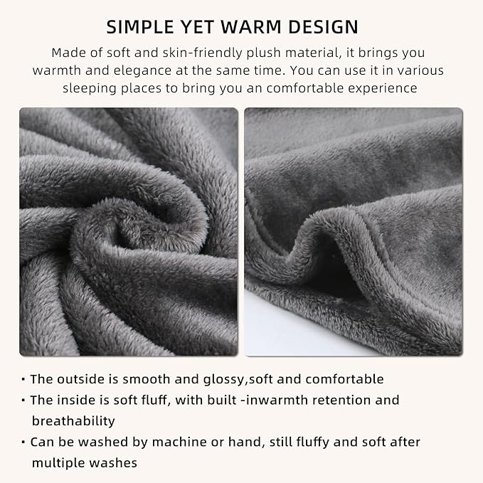 Melissa Large Travel Blanket and Inflatable Pillow Set - 69“ x 43.3” – Soft Blanket with Carry Bag – Lightweight, Compact & Washable for Backpacking, Hiking, Car, Airplane, Office, Camping (Gray)