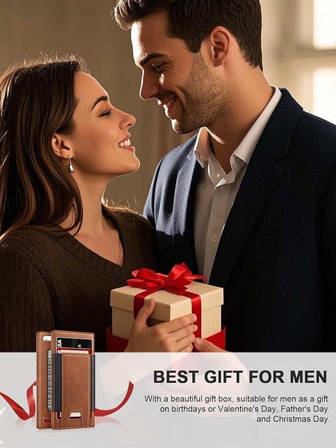 Wallet for Men Slim Leather Wallets for 9-13 Cards, RFID Blocking Thin Card Holder Wallet with ID Window & Stretchable Cash Slot, Minimalist Bifold Small Wallet for Front Pocket, Birthday Gift for Men