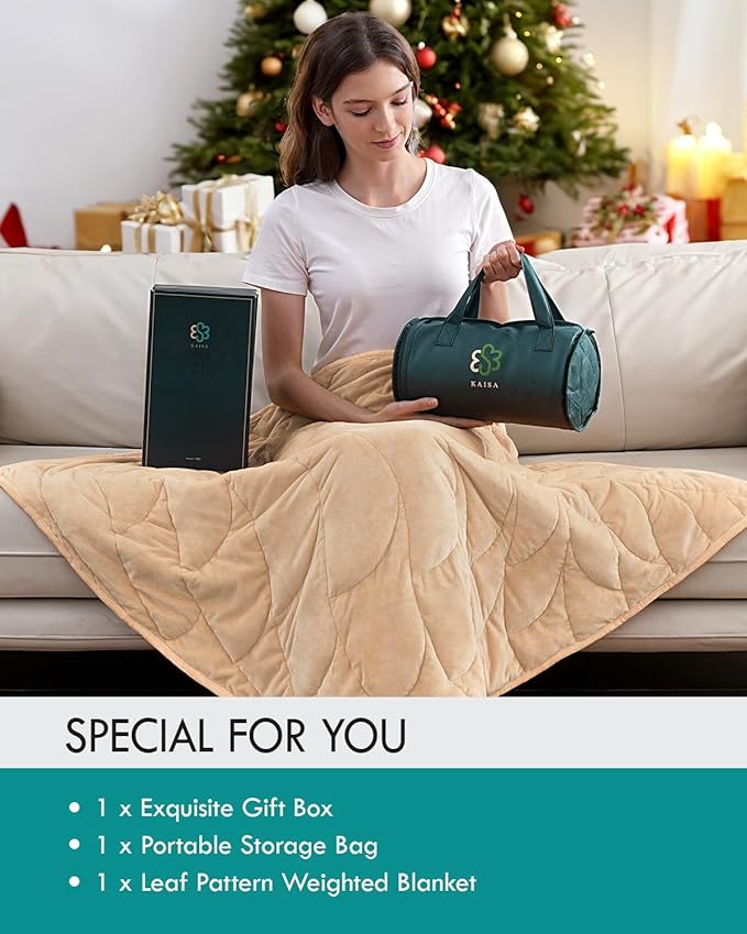 Kaisa Weighted Lap Blanket 7 lbs 41" x 53", Cozy Luxury Crystal Velvet Small Weighted Blanket for Adults, Portable Travel Weighted Blanket for Relaxation, All-Season Blanket, Machine Washable, Khaki