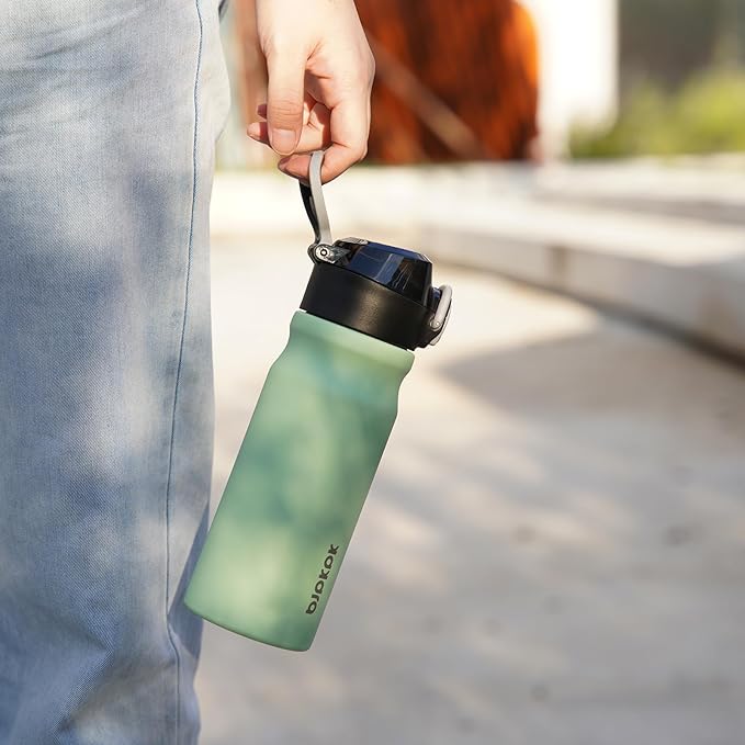 BJPKPK Water Bottle With Straw 18oz Insulated Water Bottles Reusable Stainless Steel Metal Thermo With Leak Proof Lockable Lid And Carry Handle,Iceberg