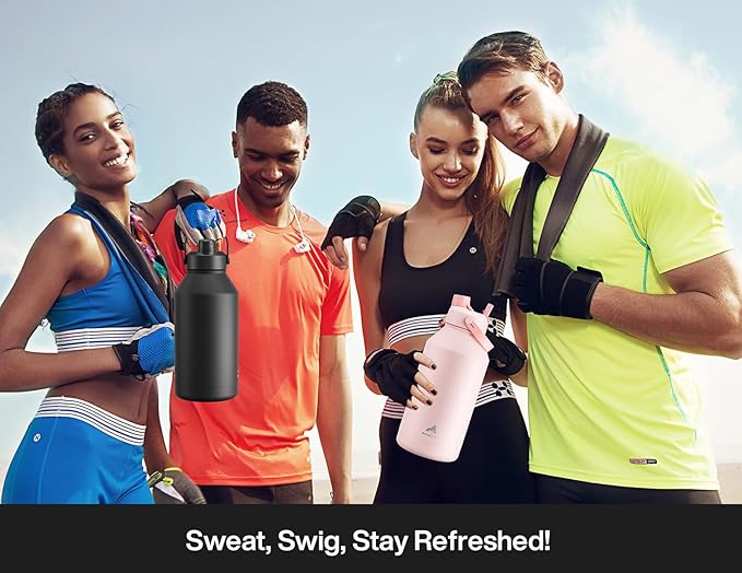 64 oz Insulated Water Bottle with 2-in-1 Straw and Spout Lid, Keep Cold 24H, Leak-Proof, BPA-Free, Double Wall Stainless Steel Water Bottle for Sports, Gym, Travel, and School (Dark Knight)