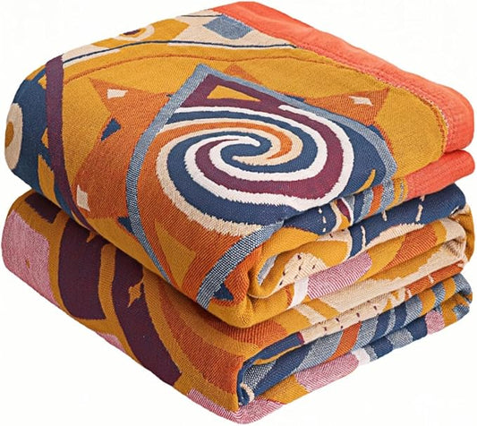 Boho Throw Blanket, King Size Pure Cotton Circle Pattern Muslin Throw Blankets for Adults, Cozy Warm Throws for Couch, Versatile Halleween Mexican Blankets,90"x98"