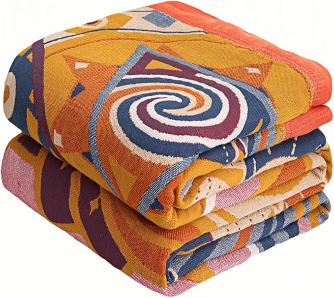 Boho Throw Blankets for Bed, 80"x90" Queen Size Cotton Throw Blankets, Reversible Muslin Rustic Boho Quilt, Farmhouse, Halloween, Christmas Decor