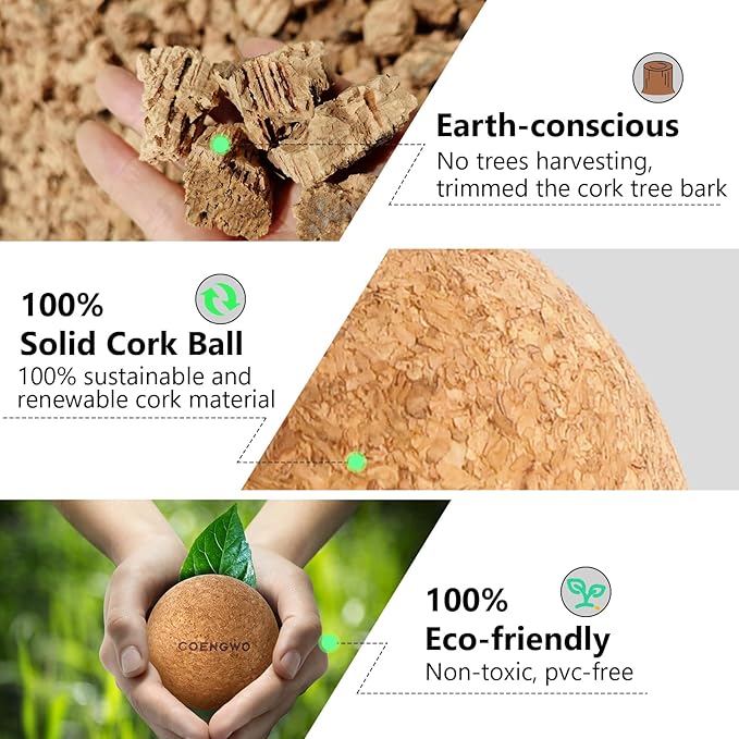 COENGWO Cork Massage Ball, Cork Myofascial Release Ball, Yoga Therapy Ball for Trigger Point Therapy, Muscle Knots, Deep Tissue Relief, 3 Inch