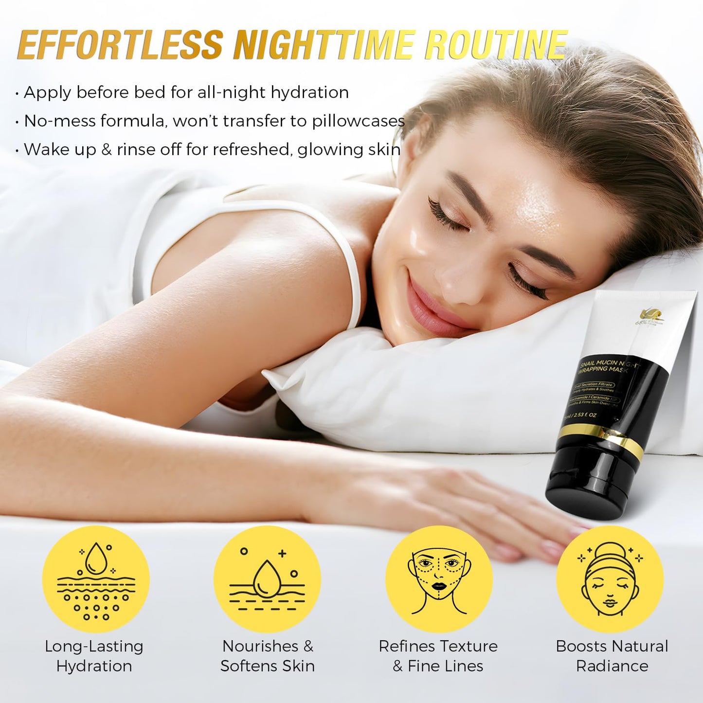 chenyayun 9000PPM Snail Mucin Collagen Overnight Wrapping Peel Off Mask for Intensive Hydrating, Skin Barrier Repairing, Reducing Sagging/Wrinkles/Fine Lines, 2.53 Oz/75 ML