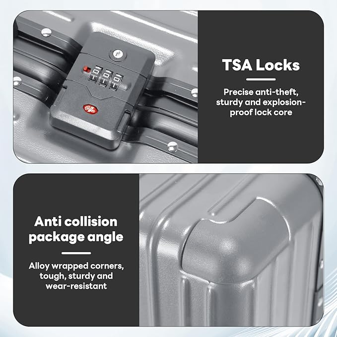 22 inch carry on luggage Durable Suitcase with Cup Phone Holder USB Port Aluminium Frame Carry on Luggage with 8 Double Spinner Wheels TSA Lock Suitcase with Cup Holder Carry On Luggage with USB Port