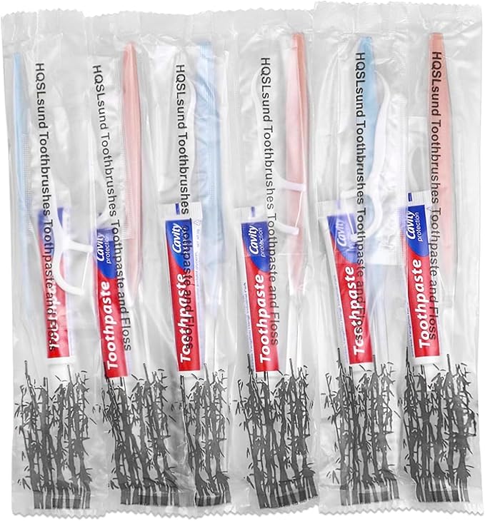 200pcs Disposable Toothbrushes with Toothpaste Floss Individually Wrapped, 2 Color Disposable Toothbrush, 10g Toothpaste, Floss Pick, Bulk Toothbrush Kit for Homeless,Airbnb,Hotel