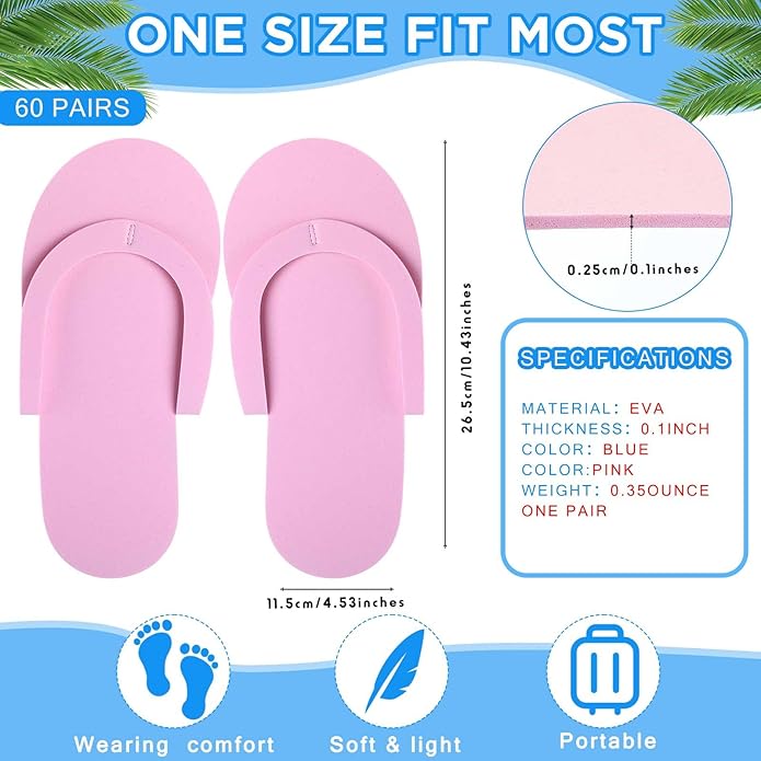 JenPen 60 Pairs Disposable Pedicure Slippers Foam Flip Flops Disposable Flip Flops Multi Color Foldable Pedicure Slippers for Guests Salon Spa Hotel Women