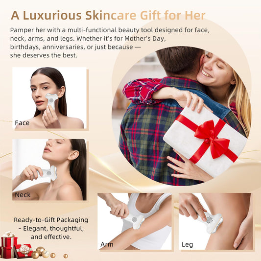 Cold Heat Facial Massager with Red Light Therapy, 7-in-1 LED Gua Sha Sculptor, Microcurrent, Vibration for Face Neck Eye Lifting, Wrinkles, Puffiness, Firming, USB-C Rechargeable Skincare Device