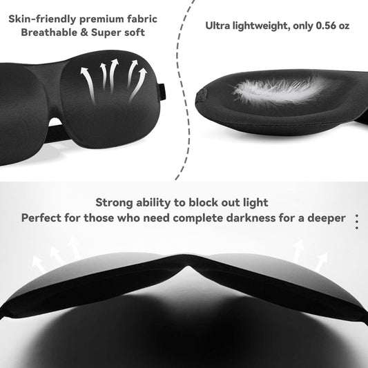 4 Pack Sleep Mask for Women and Men Adjustable Blackout 3D Eye Masks for Sleep, Blindfold with Storage Bag and Earplug for Travel Nap and Night (Black, Purple, Blue, Gray)