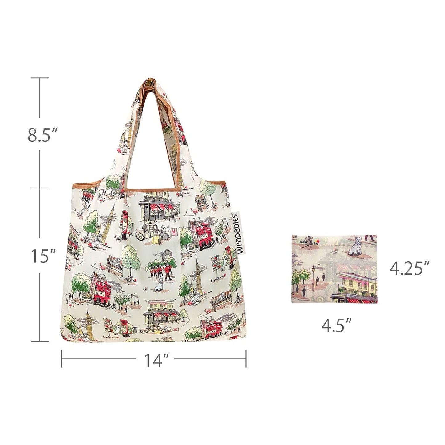 allydrew Foldable Tote Nylon Reusable Grocery Bag (Set of 2), London