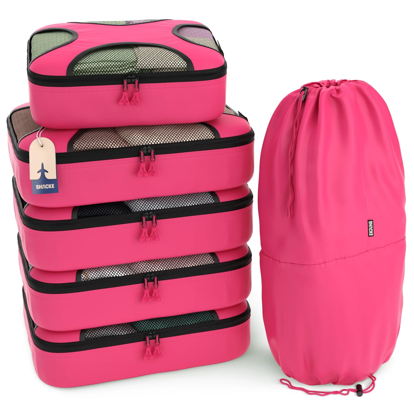Shacke 6 Set Packing Cubes for Travel - Compression Packing Bags/Travel Organizer - Luggage Organizer Bags for Traveling - Travel Essentials for Women - Cruise Must Haves Packing List (Precious Pink)