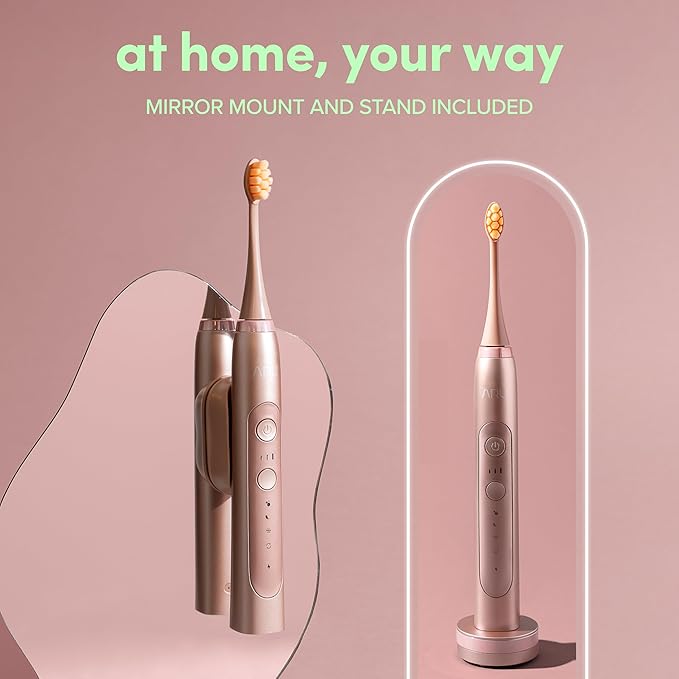 ARU Sonic Toothbrush Starter Kit with Customizable Modes and 2 Minute Timer, ADA-Approved Electric Toothbrush for Adults, Soft Toothbrush for Gums, 45+ Days Battery, Travel Case, Rose Pink