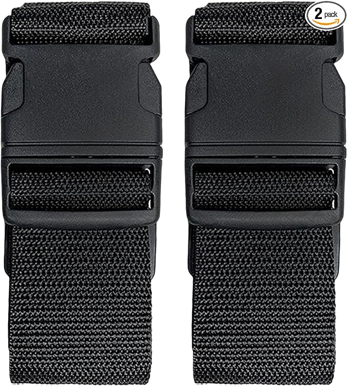 2 Pack Suitcase Belts, Adjustable Luggage Straps, Bright Colors Travel Packing Straps with Quick Release Buckle (Black)