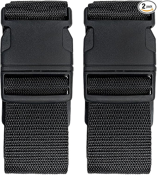 2 Pack Suitcase Belts, Adjustable Luggage Straps, Bright Colors Travel Packing Straps with Quick Release Buckle (Black)