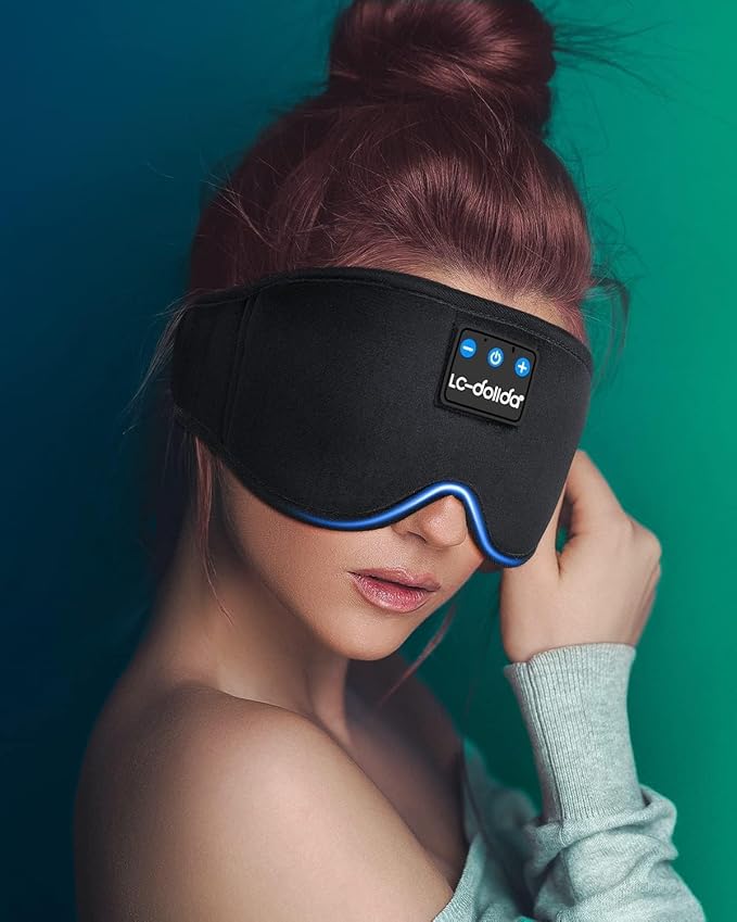 LC-dolida Sleep Mask with Bluetooth Headphones, Sleep Headphones Bluetooth Sleep Mask Eye Mask Pressure Relief Night Sleeping Headphones for Side Sleepers Best Gift and Travel Essential