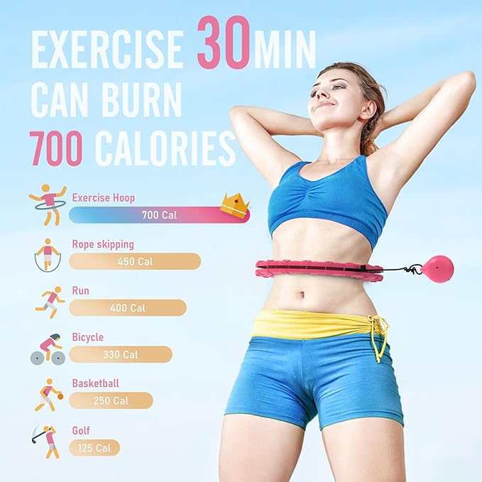 JKSHMYT Weighted Hula Circle Hoops for Adults Weight Loss, Infinity Fitness Hoop Plus Size 47 Inch, 24 Detachable Links, Exercise Hoop Suitable for Women and Beginners