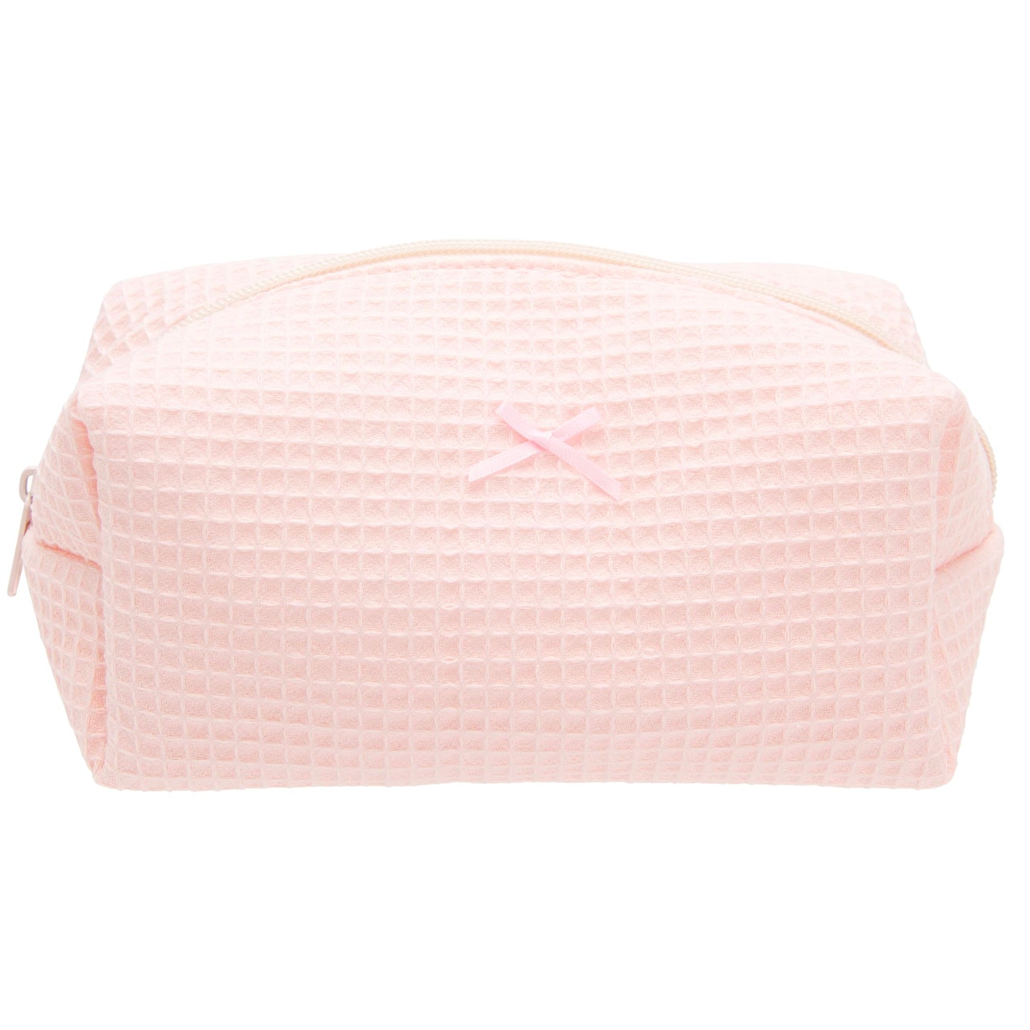 Cozy Makeup Bag Travel Cosmetic Bag for Women Soft Toiletry Bag Aesthetic Makeup Organizer Portable Large Zipper Pouch for Skincare Beauty Accessories Brushes Waffle Check Light Pink
