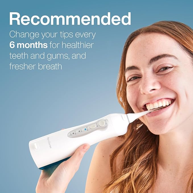 AquaSonic Aqua Flosser Replacement Tips - 5 Tips, 4 Types: Standard, Periodontal, Orthodontic & Tongue Scraper - Genuine, Authentic Parts (White)