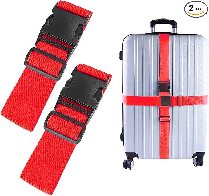 2Pcs Luggage Straps for Suitcase Travel Accessories TSA Approved, 80In Long Belts to Keep Your Suitcase Secure, Adjustable Bag Straps with Quick-Release Buckle for Travel Bag Closure, Red