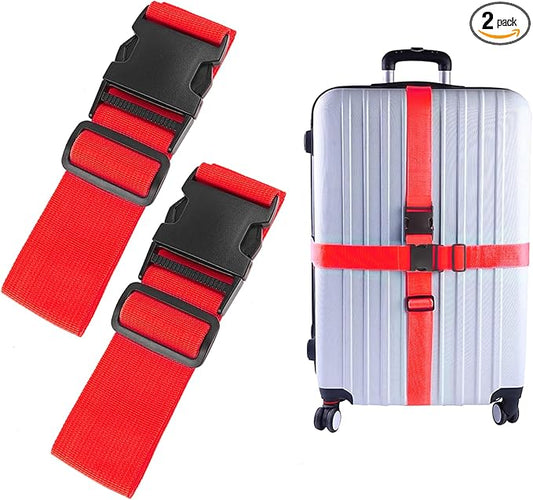 2Pcs Luggage Straps for Suitcase Travel Accessories TSA Approved, 80In Long Belts to Keep Your Suitcase Secure, Adjustable Bag Straps with Quick-Release Buckle for Travel Bag Closure, Red