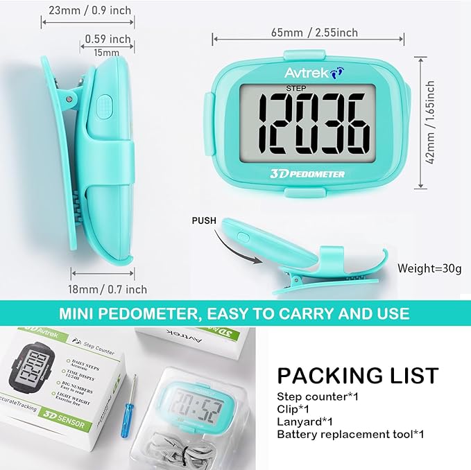 3D Step Counter Clip On with LED Backlight Pocket Pedometer for Walking Outdoor Activities Fitness Tracker Without Smartphone