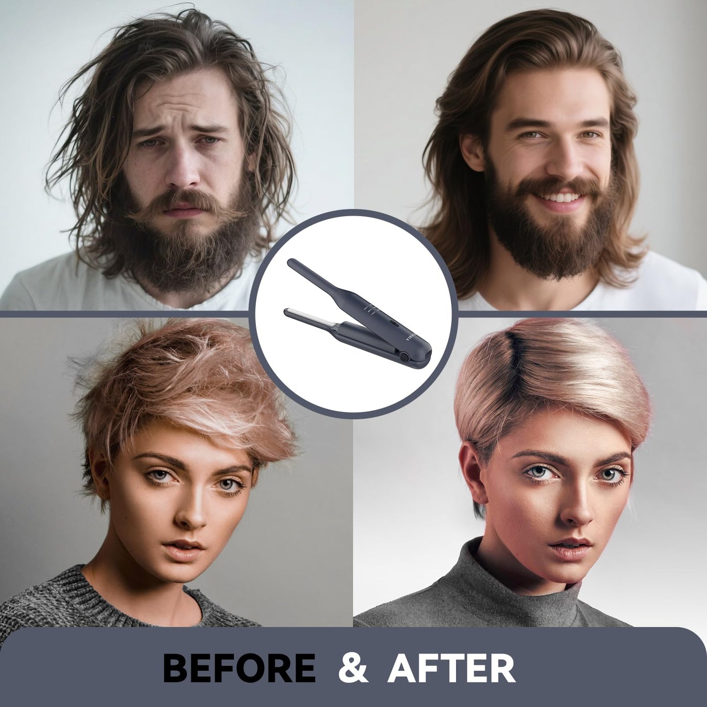 VIKICON Cordless Mini Hair Straightener: 3/10" Small Pencil Flat Iron for Short Hair & Beard - Ceramic Thin Plate, 3 Temp Settings, Travel-Friendly with Auto Shut-Off - Birthday Gift for Men & Women