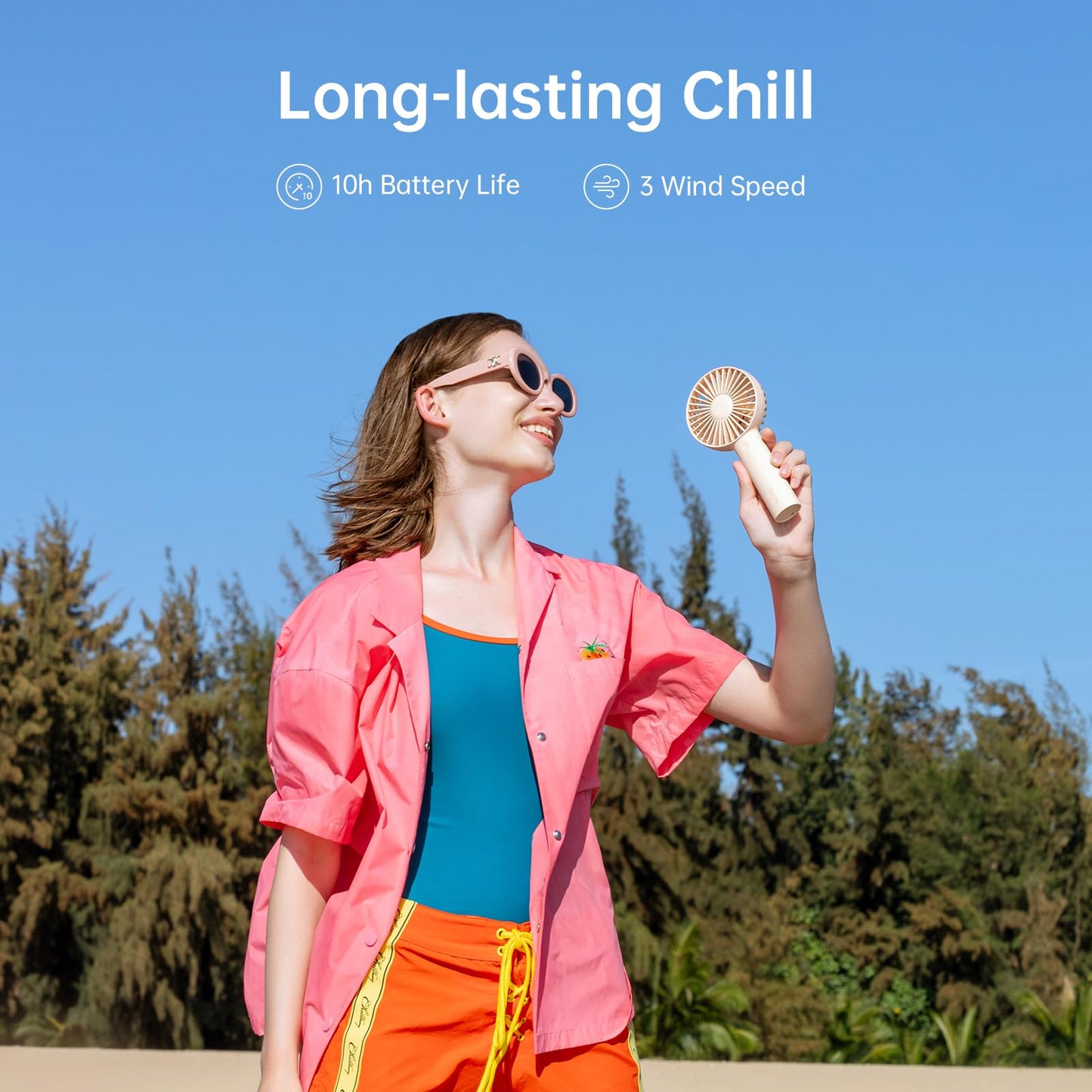 JISULIFE Handheld Portable Mini Fan, 4500mAh Powerful Battery Operate, Personal Small with 3 Speeds, USB Rechargeable for Outdoor, Indoor, Commute, Office, Travel, Gifts for Women Men -Beige