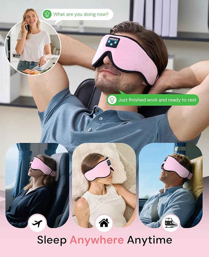 Bluetooth Sleep Mask with Wireless Headphones – Soft 3D Eye Mask for Comfortable Sleep – HD Audio for Men & Women – Adjustable Strap for Travel, Meditation, and Naps