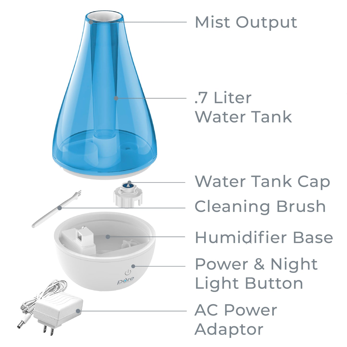 Pure Enrichment MistAire Studio Ultrasonic Cool Mist Humidifier - Small & Compact, Overnight Operation, 2 Mist Settings, Optional Night Light, & Auto Shut-Off - For Offices, Plants & Small Spaces