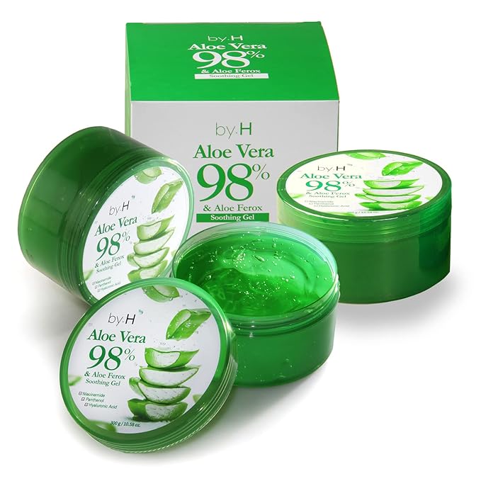 by.H Organic Aloe Vera Soothing Gel-Natural Moisturizer for Skin and Hair, Effective for Sunburns, Razor Burns, Non-Greasy Formula, Skincare [Made in Korea] (Jar Type-3 Pack)