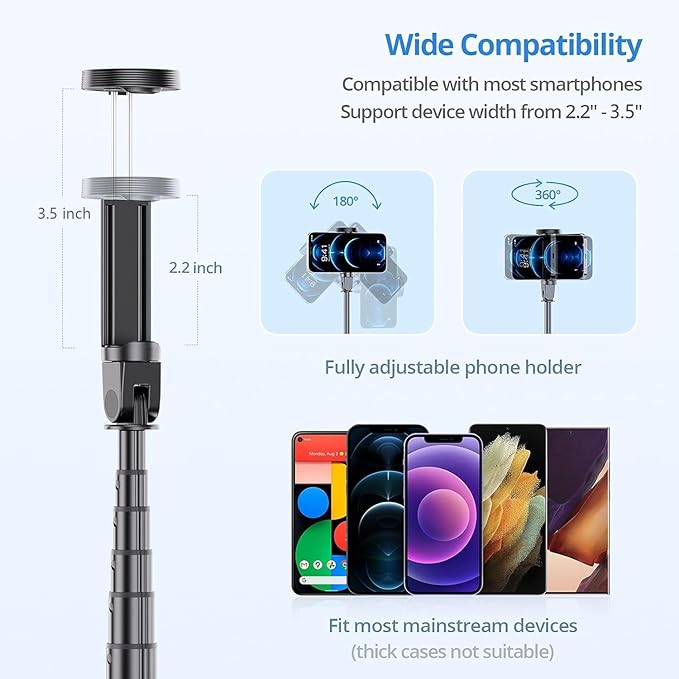 ATUMTEK 60" Selfie Stick Tripod, All in One Extendable Phone Tripod Stand with Bluetooth Remote 360° Rotation for iPhone and Android Phone Selfies, Video Recording, Vlogging, Live Streaming, Black