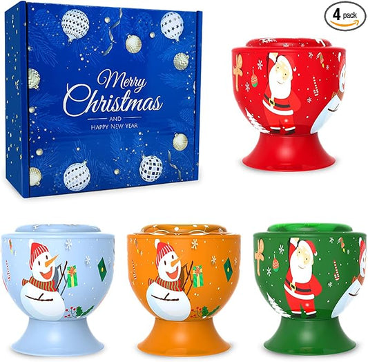 Set of 4 Christmas Snowman Santa Claus Scented Candles Gift Set for Home Women, 4.4oz Natural Soy Wax Strong Cedar, Lavender, Apple&Cinnamon and Vanilla&Jasmine Aromatherapy Candles