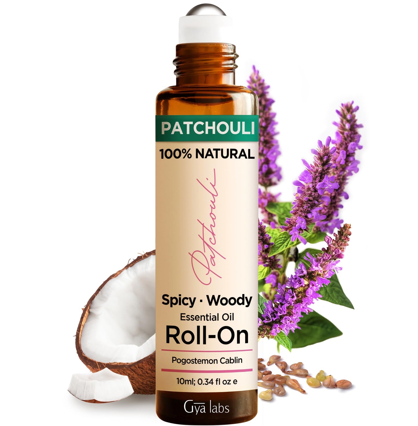 Gya Labs Patchouli Roll On, Luxurious Aroma for Confidence and Allure - Patchouli Essential Oil Roll On for Tranquillity and Inner Peace - 0.34 Fl Oz - Travel-Sized Convenience and Quick Absorption