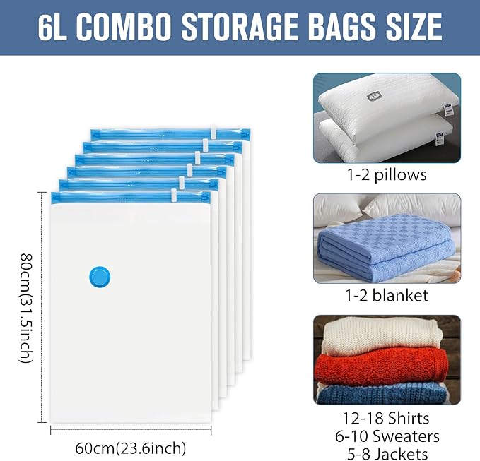 BoxLegend Vacuum Storage Bags with Hand Pump 6 Large 23.6’’x31.5’’ Thickened Vacuum Seal Bags for Clothing Coat Bedding Quilt Blanket Pillow Comforters