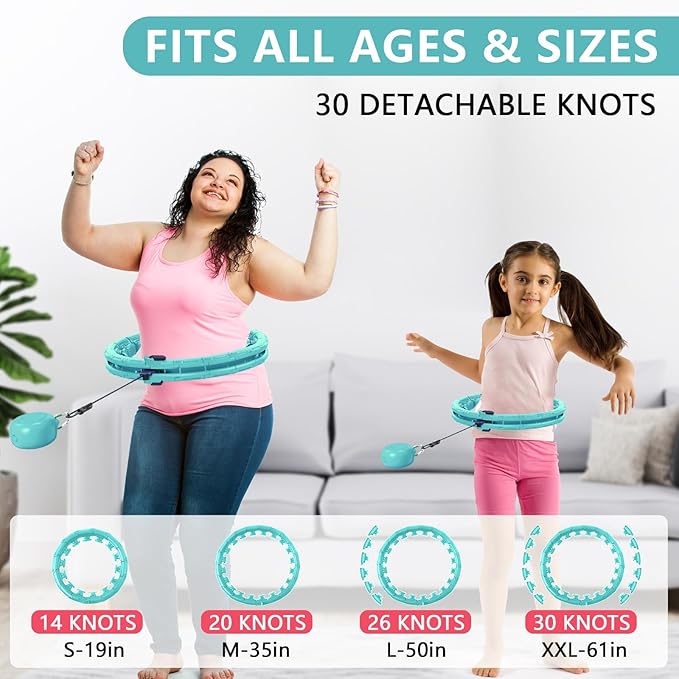 30/12 Knots, Upgraded Magnetic Lock Weighted Hula Hoop for Adults Weight Loss, Infinity Hoop Plus Size, Children Adults Home Outdoors, Fitness Exercise, Abdominal Toner