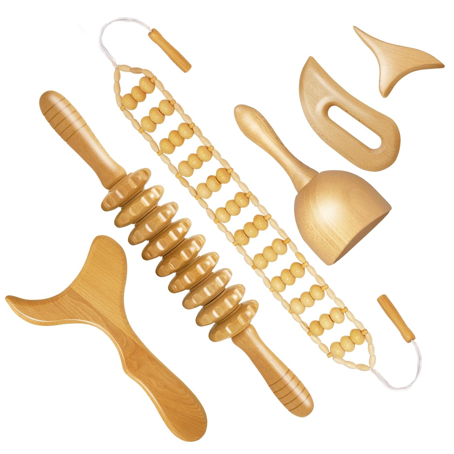 AICNLY 6Pcs Wood Therapy Massage Tools for Body Shaping, Multi-Functional Body Roller for Anti-Cellulite and Sore Muscle, Wooden Massage Roller Stick, Maderoterapia kit, Body Sculpting Tools Set