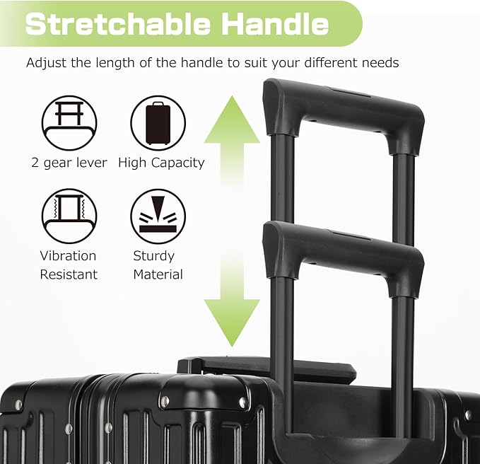 AnyZip Luggage Aluminium Frame Suitcase Hard Shell TSA Lock No Zipper 28In Black