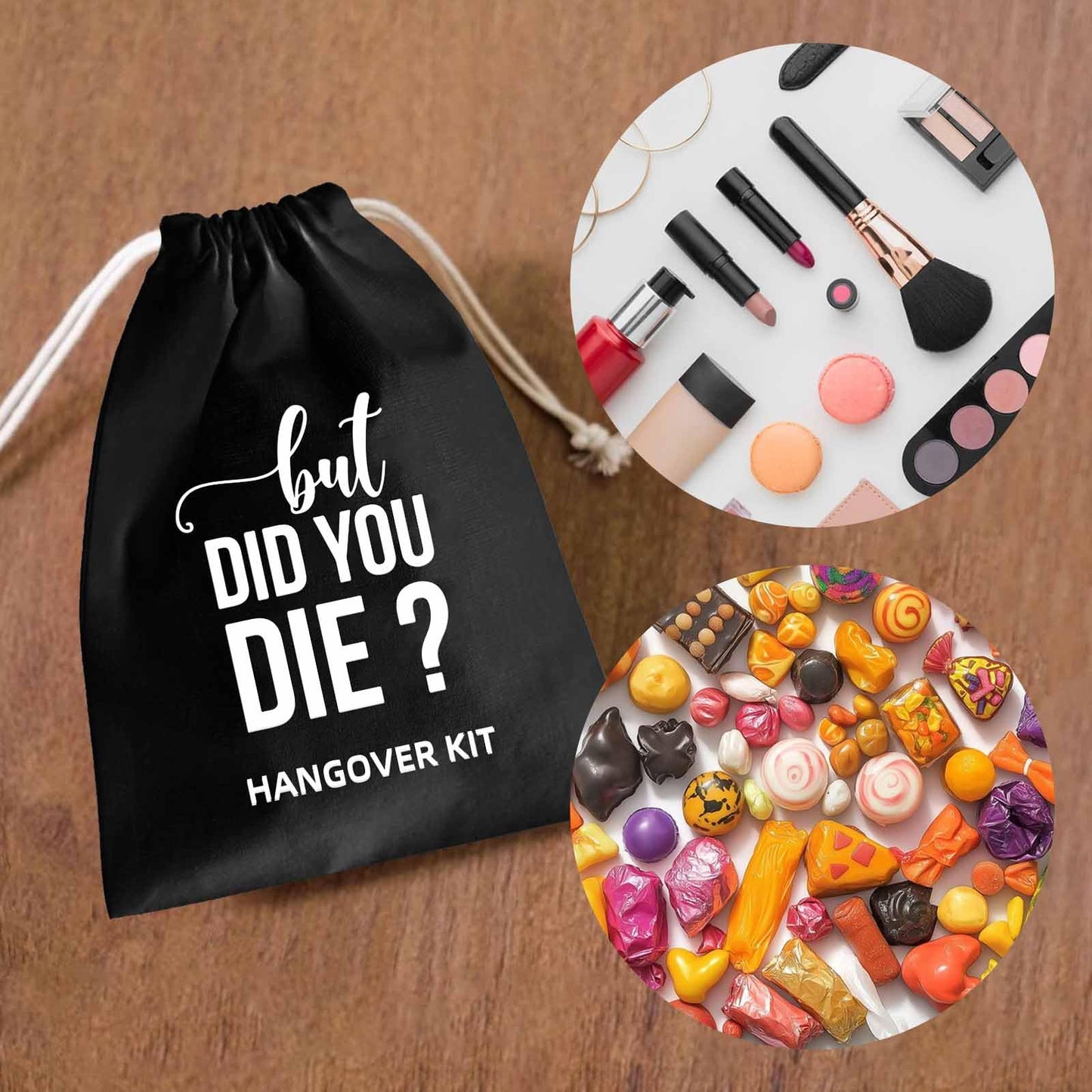 XIKAINUO Set of 10 Funny Cotton Muslin Drawstring kit Black Bags - But Did You Die, Bachelorette Hangover Survival Kit Engagement Wedding Party Bridal Shower Recovery Kit Gifts