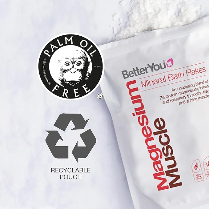 BetterYou Magnesium Muscle Bath Flakes - Mineral Bath Salts For Muscle Recovery - Post-Workout Soak For Sore Muscles - Natural Magnesium - 2.3 lb