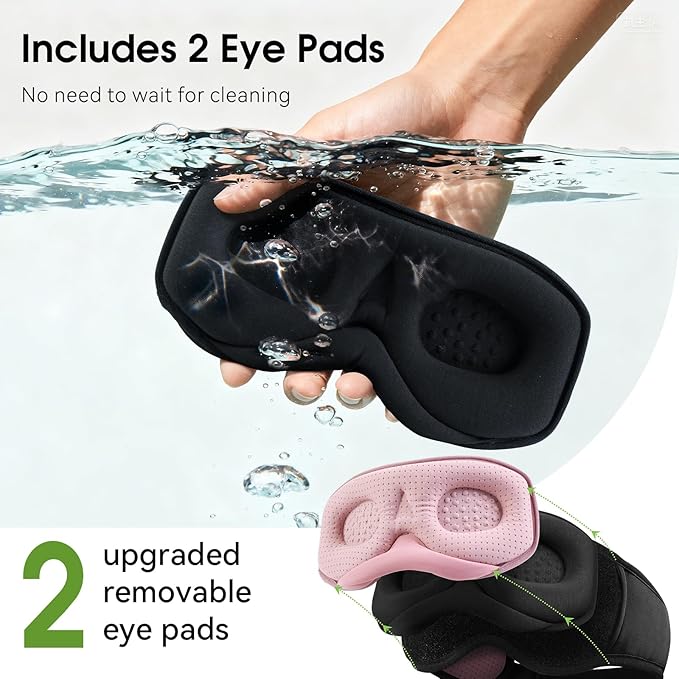 Sleep Mask with Bluetooth 5.4 Headphones, Removable 3D Eye Cups, Timing Sleeping Headphones for Side Sleepers, Wireless Music Eye Mask Speakers for Men, Women, Tech Gifts, Pink