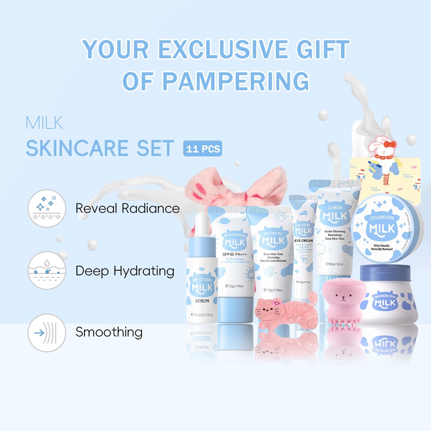 11 In 1 Milk Skincare Set for Women & Teens, Travel Skincare Set, Skincare Kits Milk Girls Gifts, Skin Care for Teens 10-12, Deep Moisturizing & Gentle Milk Teen Skin Care Kit for Women, Girls