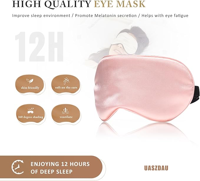 Sleep Mask Silk Eye Mask for Sleeping, Super Soft Blackout Eye Mask for Women Men, Side Sleeper Covers for Sleeping with Adjustable Straps, Travel Sleep Mask, 3 Pack