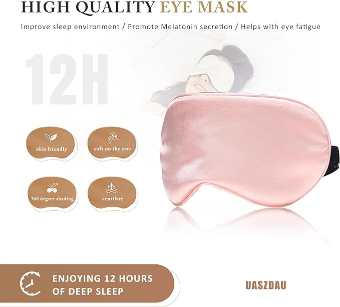 Uaszdau Sleep Mask Silk Eye Mask for Sleeping, Super Soft Blackout Eye Mask for Women Men, Side Sleeper Eye Covers for Sleeping with Adjustable Straps, Travel Eye Mask, 3 Pack, Black-purple-navy