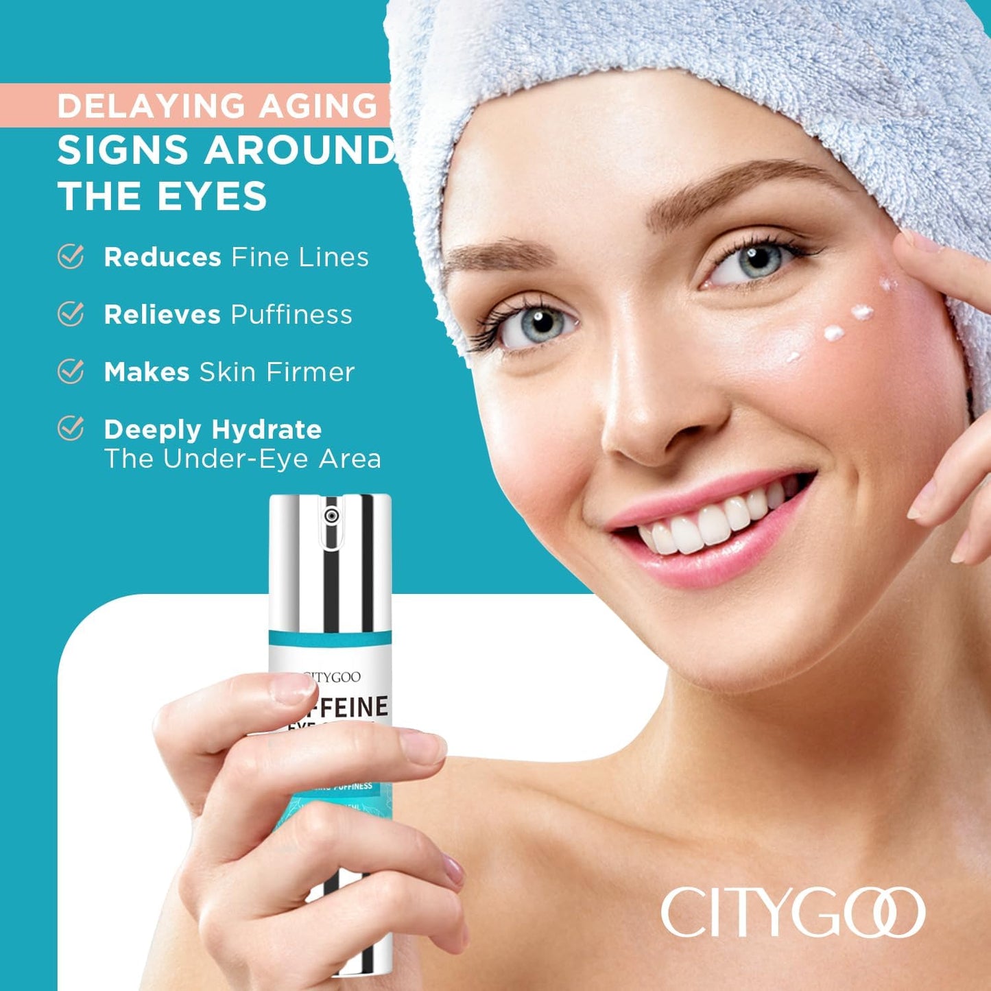CITYGOO Caffeine Eye Cream for Puffiness: Eye Cream Reduce Dark Circles Wrinkles Fine Lines - Anti Aging Eye Cream