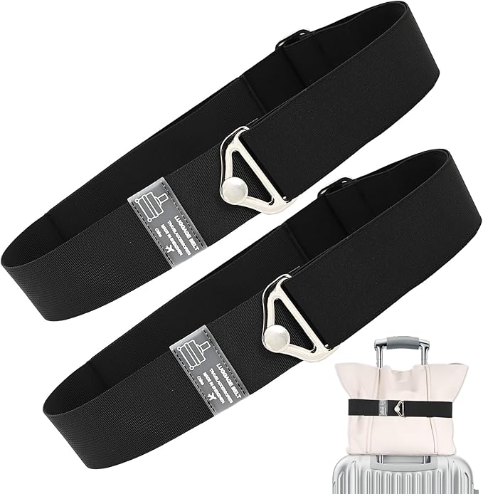 2Pcs Luggage Straps Adjustable and Elastic Equipped with Alloy Buckles Can Hold Multiple Bags Suitable Airport Tourism Suitcase Belt Easy to Operate Freeing Your Hands (Black