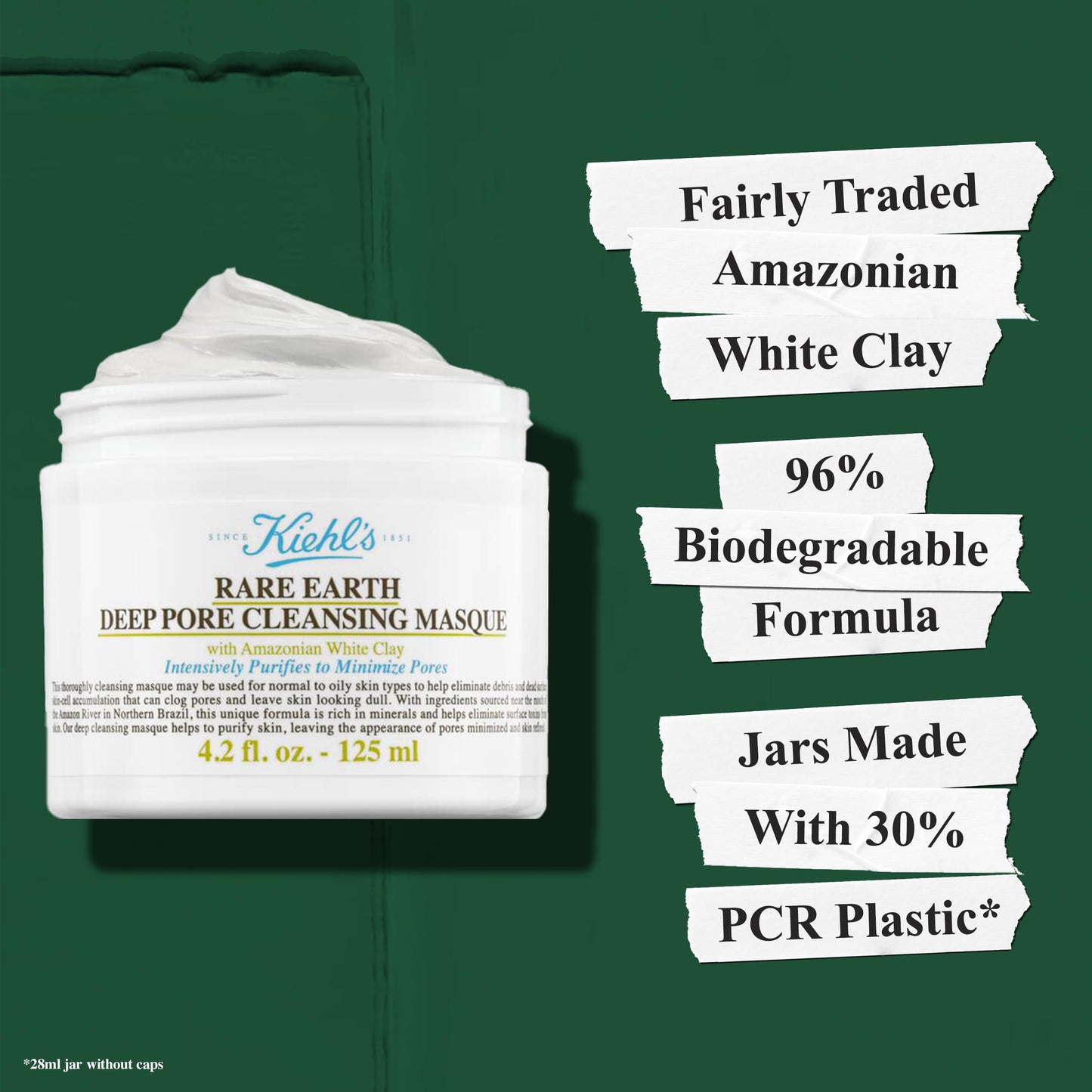 Kiehl's Rare Earth Deep Pore Cleansing Mask, Oil-Minimizing Face Mask for Clogged Pores, Detoxifies & Refines Skin, Absorbs Excess Oil, with Amazonian White Clay & Aloe Vera - 0.95 fl oz