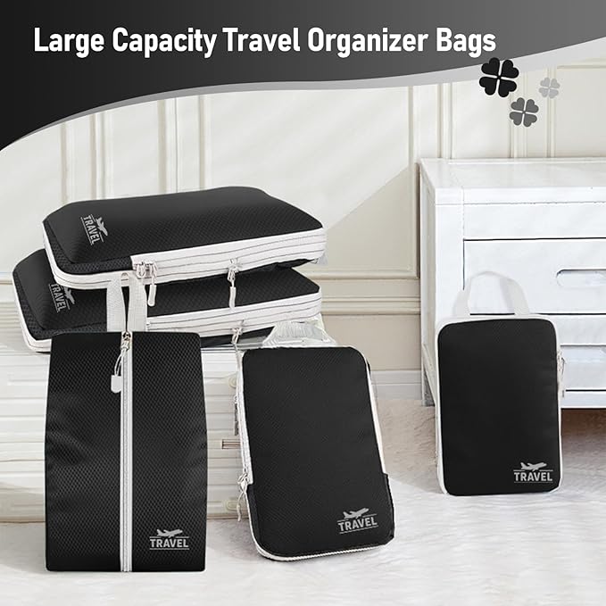 4-Piece Packing Cube Set - Lightweight Luggage Organizers for Travel, Vacation and Suitcases - Durable Accessories with Compression